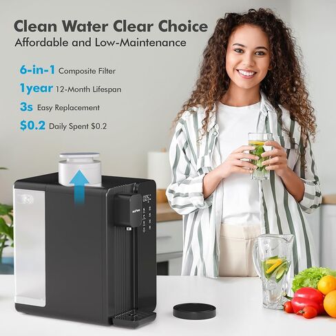 MATE4 UV Countertop Reverse Osmosis Water Filter System, 4 Temperature Options, 7 Stages Instant Hot RO Water Filtration System, 3:1 Pure to Drain, TDS & Filter Life Monitor, Plug & Use(Black) in Saudi Arabia