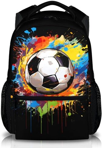 Kids School Backpack for Boys Girls, 16" Black Soccer Backpacks for School, Cool Pattern Large Capacity Bookbag for Elementary in Saudi Arabia