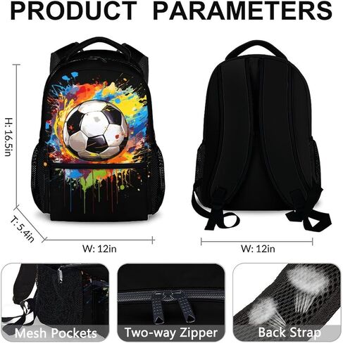 Kids School Backpack for Boys Girls, 16" Black Soccer Backpacks for School, Cool Pattern Large Capacity Bookbag for Elementary in Saudi Arabia