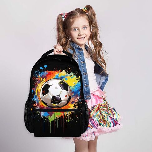 Kids School Backpack for Boys Girls, 16" Black Soccer Backpacks for School, Cool Pattern Large Capacity Bookbag for Elementary in Saudi Arabia
