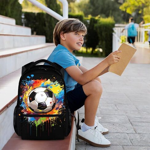Kids School Backpack for Boys Girls, 16" Black Soccer Backpacks for School, Cool Pattern Large Capacity Bookbag for Elementary in Saudi Arabia