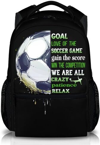 Kids School Backpack for Boys Girls, 16" Black Soccer Backpacks for School, Cool Pattern Large Capacity Bookbag for Elementary in Saudi Arabia