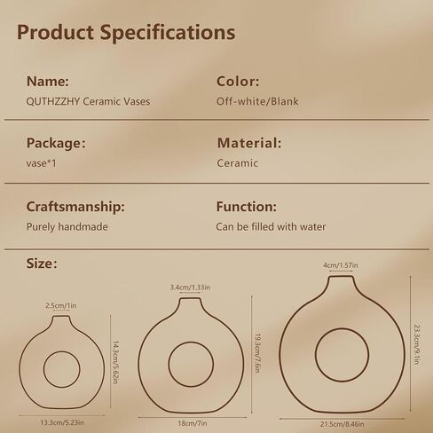 Circle Ceramic Vase Ins Style Circle Vase with Hole Simple Nordic Style, Black Creative Ceramic Vase Decoration, Suitable for Home/Wedding/Party/Dining Table (Large) in Saudi Arabia