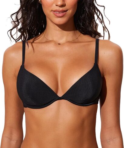 DOBREVA Women's Underwire Bikini Top V Neck Bathing Suit Tops Ribbed Plunge Swimsuits Sexy Unpadded Swim Top - Bra Sizes in Saudi Arabia