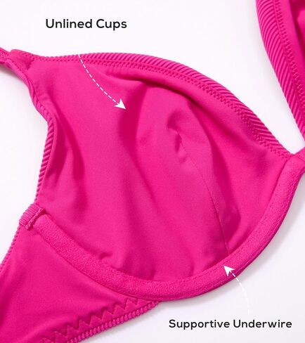DOBREVA Women's Underwire Bikini Top V Neck Bathing Suit Tops Ribbed Plunge Swimsuits Sexy Unpadded Swim Top - Bra Sizes in Saudi Arabia
