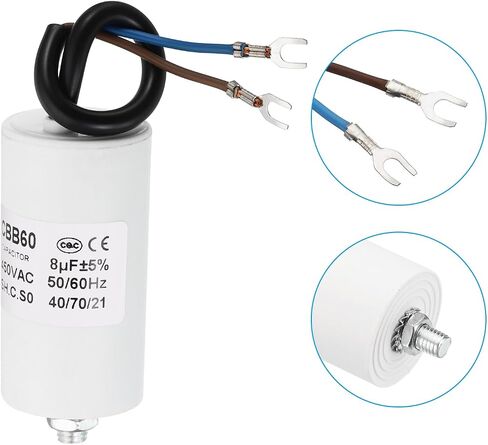 PATIKIL 8uf CBB60 Run Capacitor,2Pcs AC 450V U Terminal Wires 50/60Hz Cylinder Bottom with M8 Screw for Washing Machine, Cleaning Machine Pump Motor Star in Saudi Arabia