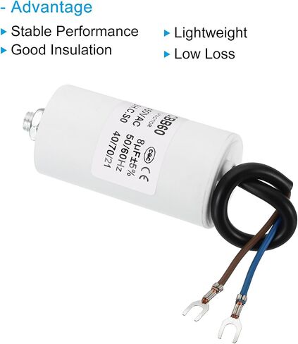 PATIKIL 8uf CBB60 Run Capacitor,2Pcs AC 450V U Terminal Wires 50/60Hz Cylinder Bottom with M8 Screw for Washing Machine, Cleaning Machine Pump Motor Star in Saudi Arabia