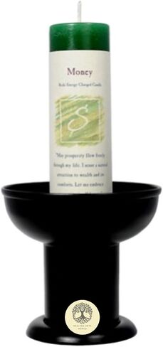 Herbal Candle 1.5"" x 7"" with Black Pillar Holder (Money) Set by Healing Arts World in Saudi Arabia