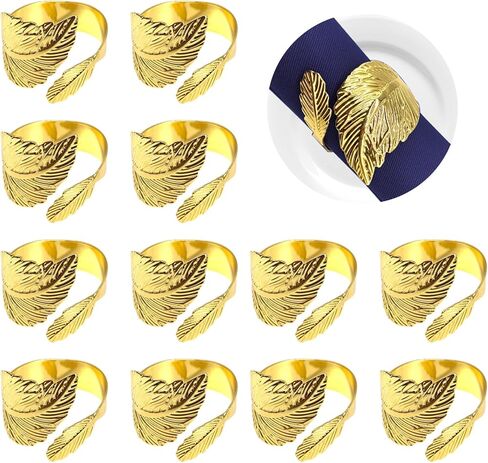 Gold Leaf Napkin Rings Set, Metal Leaf Napkin Ring Set Gold Table Napkin Holder Ring for Christmas, Fall, Halloween, Thanksgiving, Anniversary, Birthday, Party of Table Setting(12 Pcs, Gold) in Kuwait
