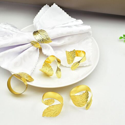 Gold Leaf Napkin Rings Set, Metal Leaf Napkin Ring Set Gold Table Napkin Holder Ring for Christmas, Fall, Halloween, Thanksgiving, Anniversary, Birthday, Party of Table Setting(12 Pcs, Gold) in Kuwait