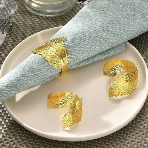 Gold Leaf Napkin Rings Set, Metal Leaf Napkin Ring Set Gold Table Napkin Holder Ring for Christmas, Fall, Halloween, Thanksgiving, Anniversary, Birthday, Party of Table Setting(12 Pcs, Gold) in Kuwait