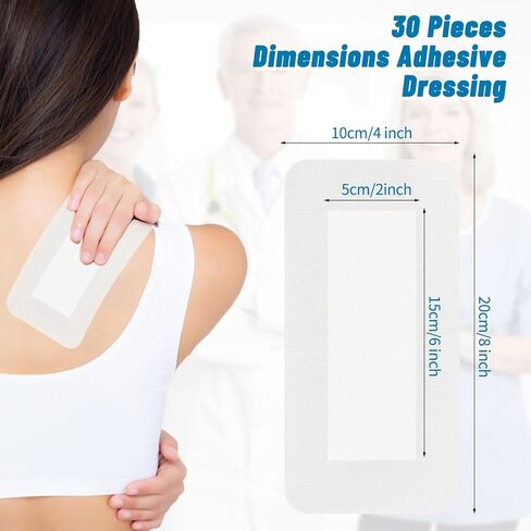 Large Waterproof Bandages - 30pcs, 4x8 Inches - Non Stick Gauze Pads - Ideal for Wound Care and Dressing - Adhesive Bandages for Large Wounds - Island Dressing in Saudi Arabia