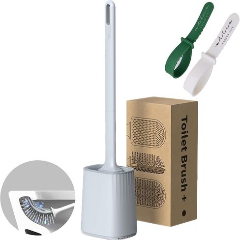 Toilet Brush,Elegant Toilet Bowl Brush and Holder,Flexible Toilet Bowl Cleaner Brush,Silicone Bristles Bathroom Toilet Scrubber Rim Deep Cleaning,Wall Mounted No Drip Fast Dry Holder Set…(Gray in Saudi Arabia