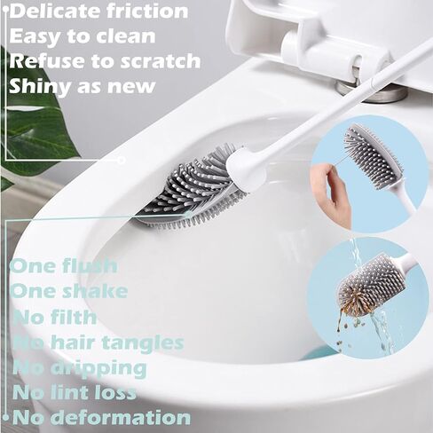Toilet Brush,Elegant Toilet Bowl Brush and Holder,Flexible Toilet Bowl Cleaner Brush,Silicone Bristles Bathroom Toilet Scrubber Rim Deep Cleaning,Wall Mounted No Drip Fast Dry Holder Set…(Gray in Saudi Arabia