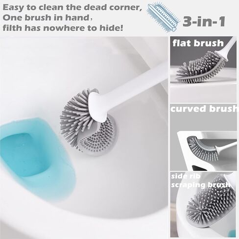 Toilet Brush,Elegant Toilet Bowl Brush and Holder,Flexible Toilet Bowl Cleaner Brush,Silicone Bristles Bathroom Toilet Scrubber Rim Deep Cleaning,Wall Mounted No Drip Fast Dry Holder Set…(Gray in Saudi Arabia