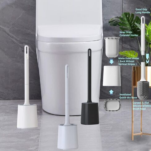 Toilet Brush,Elegant Toilet Bowl Brush and Holder,Flexible Toilet Bowl Cleaner Brush,Silicone Bristles Bathroom Toilet Scrubber Rim Deep Cleaning,Wall Mounted No Drip Fast Dry Holder Set…(Gray in Saudi Arabia