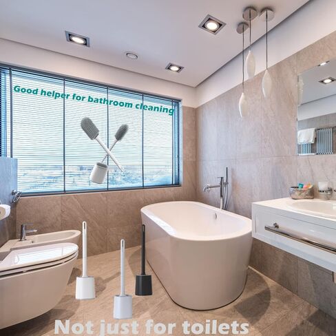 Toilet Brush,Elegant Toilet Bowl Brush and Holder,Flexible Toilet Bowl Cleaner Brush,Silicone Bristles Bathroom Toilet Scrubber Rim Deep Cleaning,Wall Mounted No Drip Fast Dry Holder Set…(Gray in Saudi Arabia