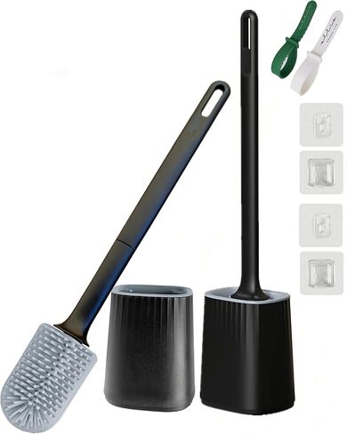 Toilet Brush,Elegant Toilet Bowl Brush and Holder,Flexible Toilet Bowl Cleaner Brush,Silicone Bristles Bathroom Toilet Scrubber Rim Deep Cleaning,Wall Mounted No Drip Fast Dry Holder Set…(Gray in Saudi Arabia