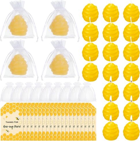 Sosation 20 Sets Beehive Candle Honeycomb Votive Candles with Thank You Tags and Organza Gift Bags for Baby Shower Party Favor Bee Themed Party Decorations Centerpieces for Tables in Saudi Arabia
