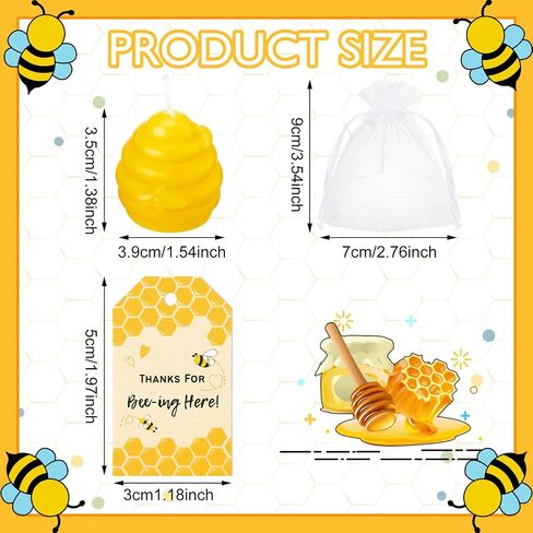 Sosation 20 Sets Beehive Candle Honeycomb Votive Candles with Thank You Tags and Organza Gift Bags for Baby Shower Party Favor Bee Themed Party Decorations Centerpieces for Tables in Saudi Arabia