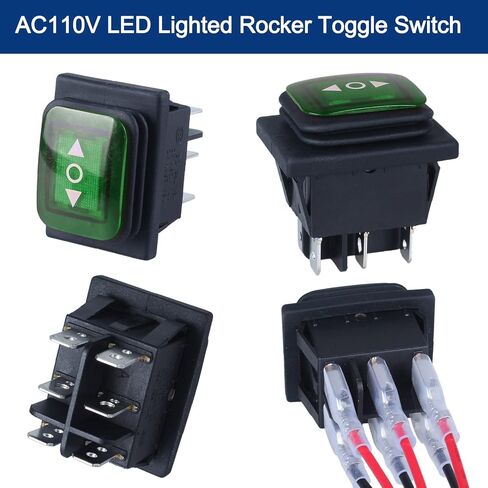 Waterproof Rocker Switch 20A AC 110V 6 Pins 3 Positions ON-Off-ON Toggle Switch with Wires (Latching Green LED) in Saudi Arabia