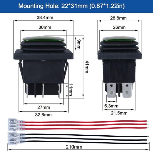 Waterproof Rocker Switch 20A AC 110V 6 Pins 3 Positions ON-Off-ON Toggle Switch with Wires (Latching Green LED) in Saudi Arabia