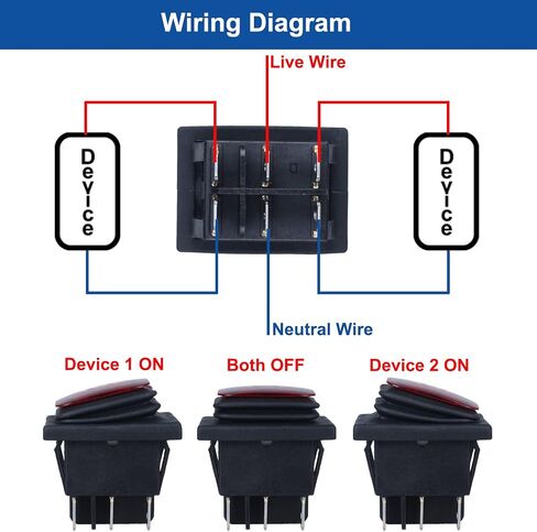 Waterproof Rocker Switch 20A AC 110V 6 Pins 3 Positions ON-Off-ON Toggle Switch with Wires (Latching Green LED) in Saudi Arabia