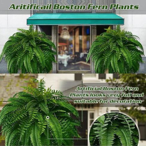 Resistant Lifelike Artificial Boston Fern, Artificial Ferns for Outdoors, Faux Ferns Fake Ferns Artificial Plants, Artificial Boston Fern for Window Home Decor (2Pcs-56Branches) in Saudi Arabia