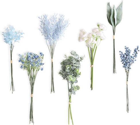 Lookein Artificial Green Stems Bulk, 82 Pcs with 6 Kinds Fake Greenery Filler Stems for Greenery Wedding Bouquet with Artificial Eucalyptus Stem for Centerpieces for Vases, Blessed White in Saudi Arabia