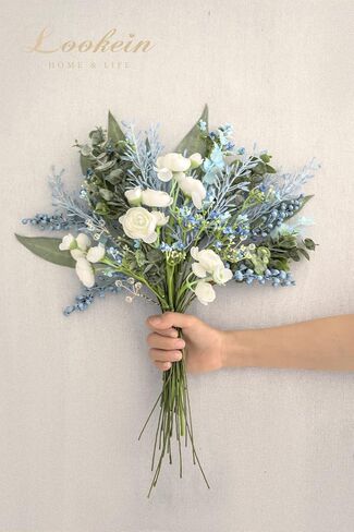 Lookein Artificial Green Stems Bulk, 82 Pcs with 6 Kinds Fake Greenery Filler Stems for Greenery Wedding Bouquet with Artificial Eucalyptus Stem for Centerpieces for Vases, Blessed White in Saudi Arabia