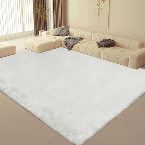 Dikoaina Classic Soft Faux Sheepskin Fur Rug White Fluffy Area Rug Shag Rug Carpets for Bedroom Living Room (2ft x3ft (sheepskin), Beige) in Saudi Arabia