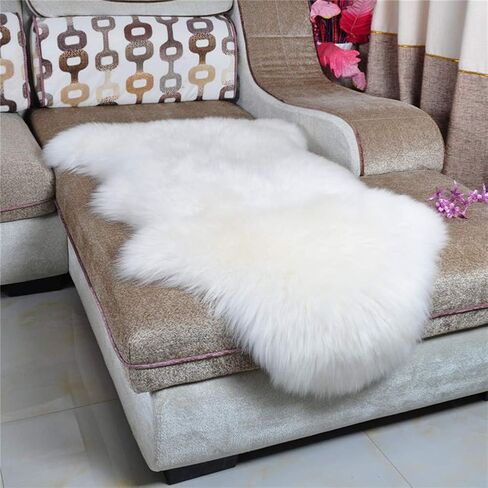 Dikoaina Classic Soft Faux Sheepskin Fur Rug White Fluffy Area Rug Shag Rug Carpets for Bedroom Living Room (2ft x3ft (sheepskin), Beige) in Saudi Arabia