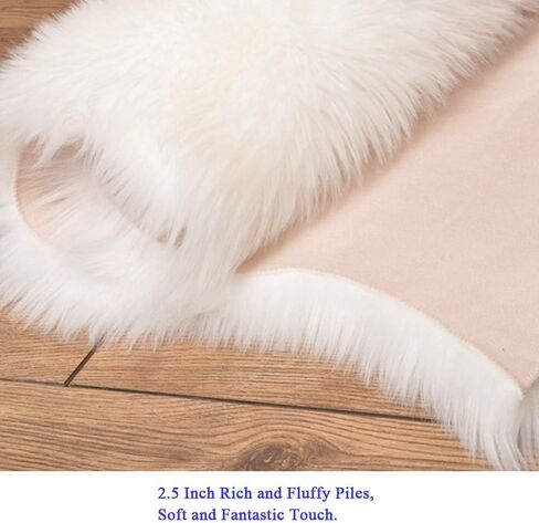 Dikoaina Classic Soft Faux Sheepskin Fur Rug White Fluffy Area Rug Shag Rug Carpets for Bedroom Living Room (2ft x3ft (sheepskin), Beige) in Saudi Arabia