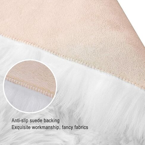 Dikoaina Classic Soft Faux Sheepskin Fur Rug White Fluffy Area Rug Shag Rug Carpets for Bedroom Living Room (2ft x3ft (sheepskin), Beige) in Saudi Arabia