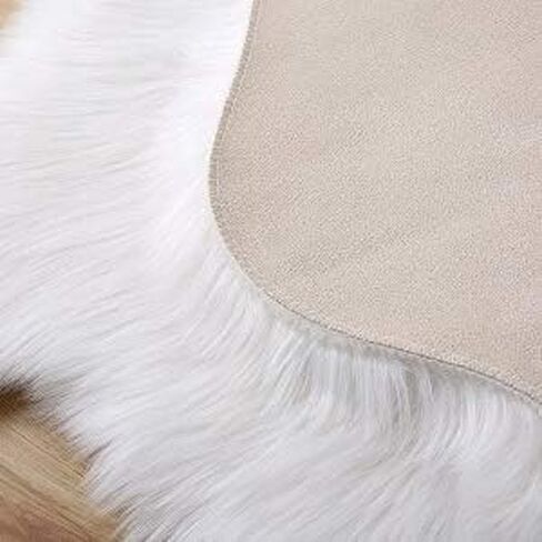 Dikoaina Classic Soft Faux Sheepskin Fur Rug White Fluffy Area Rug Shag Rug Carpets for Bedroom Living Room (2ft x3ft (sheepskin), Beige) in Saudi Arabia
