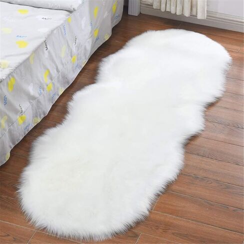 Dikoaina Classic Soft Faux Sheepskin Fur Rug White Fluffy Area Rug Shag Rug Carpets for Bedroom Living Room (2ft x3ft (sheepskin), Beige) in Saudi Arabia