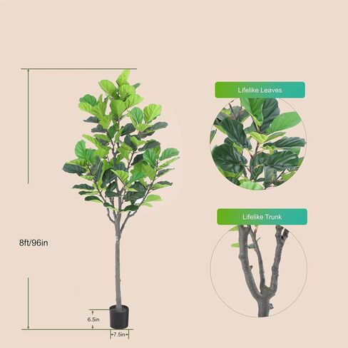 Tall Faux Fiddle Leaf Fig Tree，6ft(72in) Potted Artificial Fiddle Leaf Fig Tree, Fake Fiddle Leaf Tree Indoor Outdoor with Realistic Texture for Home Office Living Room Bedroom Floor Decor. in Saudi Arabia