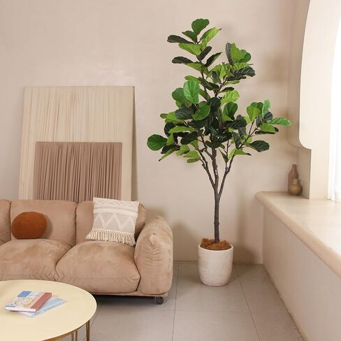 Tall Faux Fiddle Leaf Fig Tree，6ft(72in) Potted Artificial Fiddle Leaf Fig Tree, Fake Fiddle Leaf Tree Indoor Outdoor with Realistic Texture for Home Office Living Room Bedroom Floor Decor. in Saudi Arabia