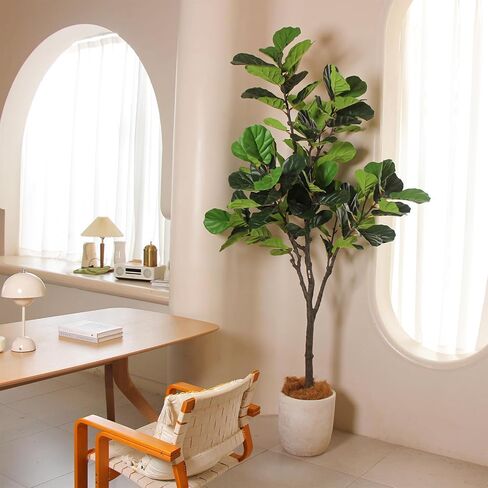 Tall Faux Fiddle Leaf Fig Tree，6ft(72in) Potted Artificial Fiddle Leaf Fig Tree, Fake Fiddle Leaf Tree Indoor Outdoor with Realistic Texture for Home Office Living Room Bedroom Floor Decor. in Saudi Arabia
