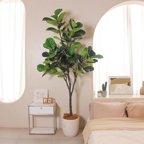 Tall Faux Fiddle Leaf Fig Tree，6ft(72in) Potted Artificial Fiddle Leaf Fig Tree, Fake Fiddle Leaf Tree Indoor Outdoor with Realistic Texture for Home Office Living Room Bedroom Floor Decor. in Saudi Arabia