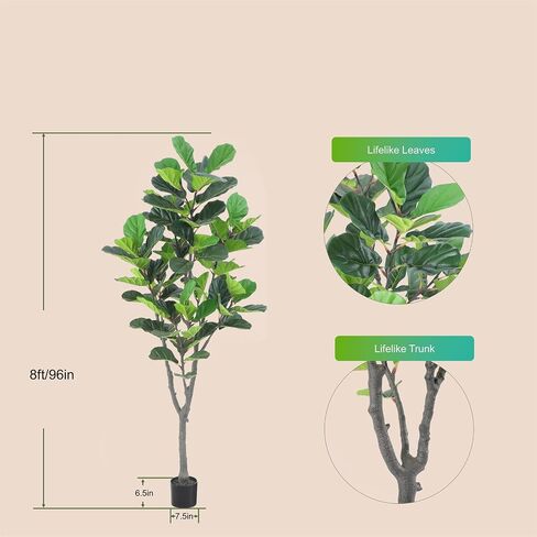 Tall Faux Fiddle Leaf Fig Tree，6ft(72in) Potted Artificial Fiddle Leaf Fig Tree, Fake Fiddle Leaf Tree Indoor Outdoor with Realistic Texture for Home Office Living Room Bedroom Floor Decor. in Saudi Arabia
