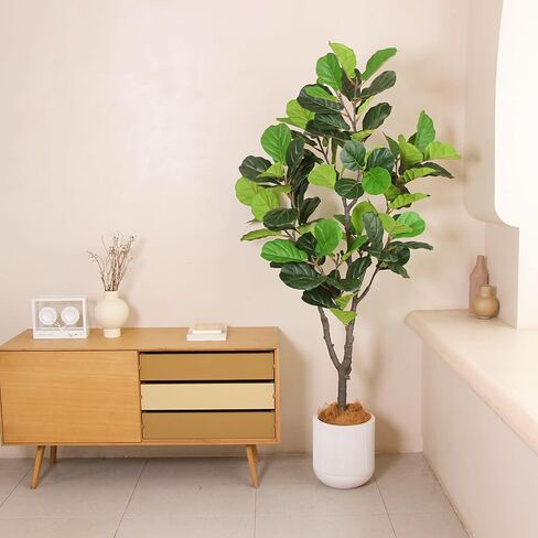 Tall Faux Fiddle Leaf Fig Tree，6ft(72in) Potted Artificial Fiddle Leaf Fig Tree, Fake Fiddle Leaf Tree Indoor Outdoor with Realistic Texture for Home Office Living Room Bedroom Floor Decor. in Saudi Arabia