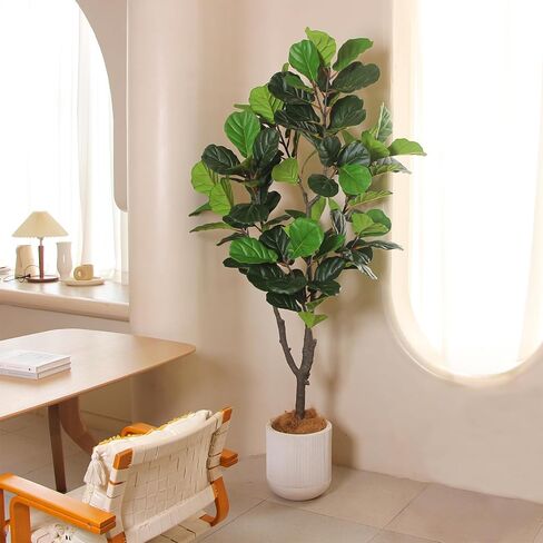 Tall Faux Fiddle Leaf Fig Tree，6ft(72in) Potted Artificial Fiddle Leaf Fig Tree, Fake Fiddle Leaf Tree Indoor Outdoor with Realistic Texture for Home Office Living Room Bedroom Floor Decor. in Saudi Arabia