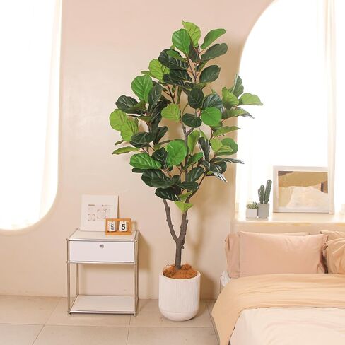 Tall Faux Fiddle Leaf Fig Tree，6ft(72in) Potted Artificial Fiddle Leaf Fig Tree, Fake Fiddle Leaf Tree Indoor Outdoor with Realistic Texture for Home Office Living Room Bedroom Floor Decor. in Saudi Arabia