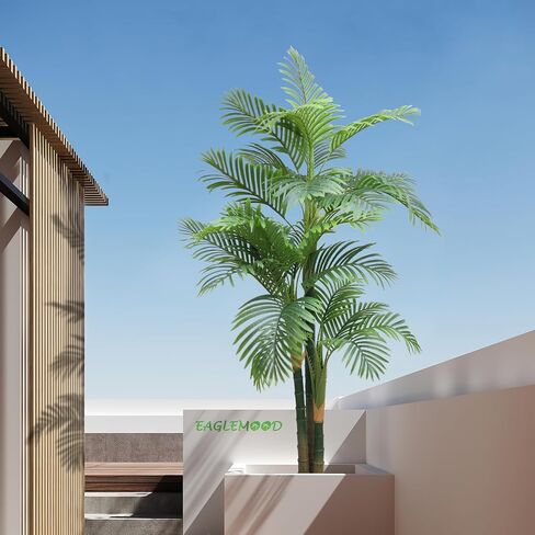 Artificial Palm Tree 7FT 3Trunks 27Leaves Golden Cane Palm Artificial Tree Palm Tree UV Resistant Fake Plant in Pot for Indoor Outdoor Decor Green 2Pcs in Saudi Arabia