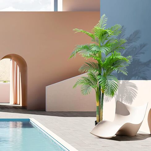 Artificial Palm Tree 7FT 3Trunks 27Leaves Golden Cane Palm Artificial Tree Palm Tree UV Resistant Fake Plant in Pot for Indoor Outdoor Decor Green 2Pcs in Saudi Arabia