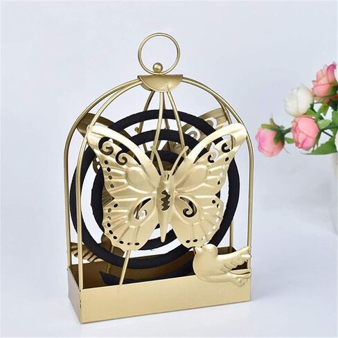Coil Incense Holder, Fireproof Iron Cage with Handle Portable Incense Box Modern Metal Repellent Incense Stand for Outdoor Garden Patio Camping (Golden) in Saudi Arabia