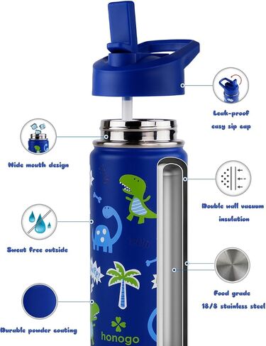 16 oz Stainless Steel Insulated Kids Water Bottle, Leak Proof Metal Thermos Flask with Straw lid, Cute Toddler Tumbler Cup for School Girls & Boys (Beige, Unicorn) in Saudi Arabia