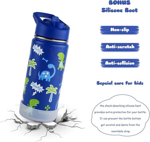 16 oz Stainless Steel Insulated Kids Water Bottle, Leak Proof Metal Thermos Flask with Straw lid, Cute Toddler Tumbler Cup for School Girls & Boys (Beige, Unicorn) in Saudi Arabia