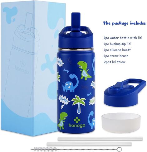 16 oz Stainless Steel Insulated Kids Water Bottle, Leak Proof Metal Thermos Flask with Straw lid, Cute Toddler Tumbler Cup for School Girls & Boys (Beige, Unicorn) in Saudi Arabia